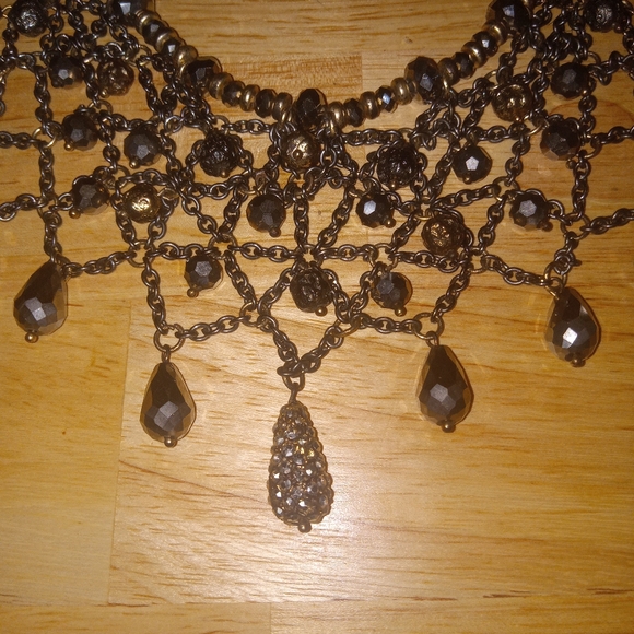 Vintage Chico's BoHo Bibb Necklace style Gold silver brown glass mix metals bead - Picture 15 of 16